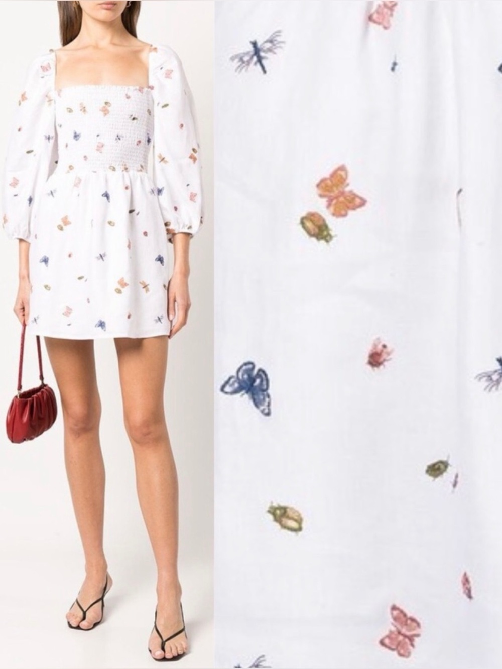 Reformation Greyson Linen Dress Ladybugs Medium